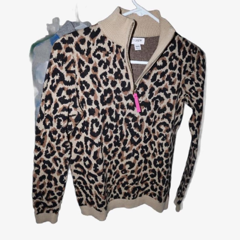 J. Crew Leopard Cheetah Print Quarter Zip Pullover